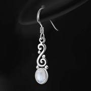 Ethnic Spiral Sterling Silver Earrings w/ Rainbow Moonstone, ep175